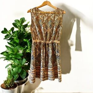 Forever 21 Brown and Cream Sleeveless Mini Sundress